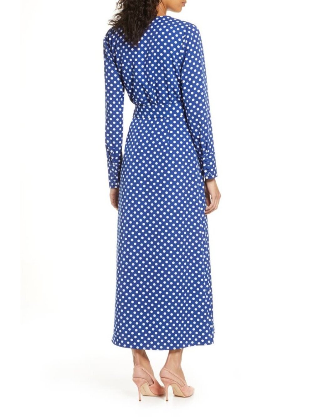 🆕1901 Polka Dot Wrap Long Sleeve Maxi Dress Blue Small (4-6) - Picture 3 of 12